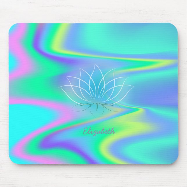 Mousepad Lotus Adorável, Arco-íris Holográfico (Frente)
