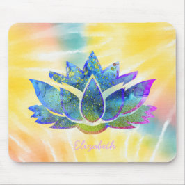 Mousepad Lótus Azul Adorável, Tie Dye Arco-íris