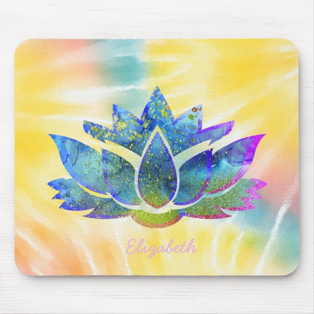 Mousepad Lótus Azul Adorável, Tie Dye Arco-íris (Frente)