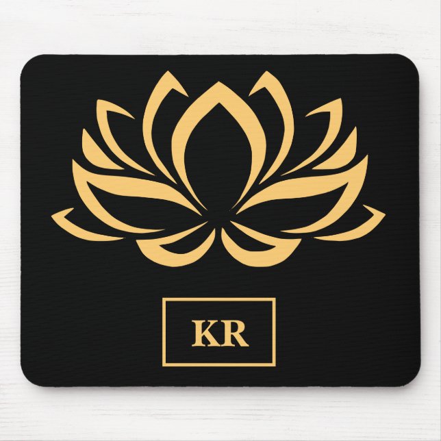 Mousepad Lótus Dourado Elegante Zen Yoga Monograma (Frente)