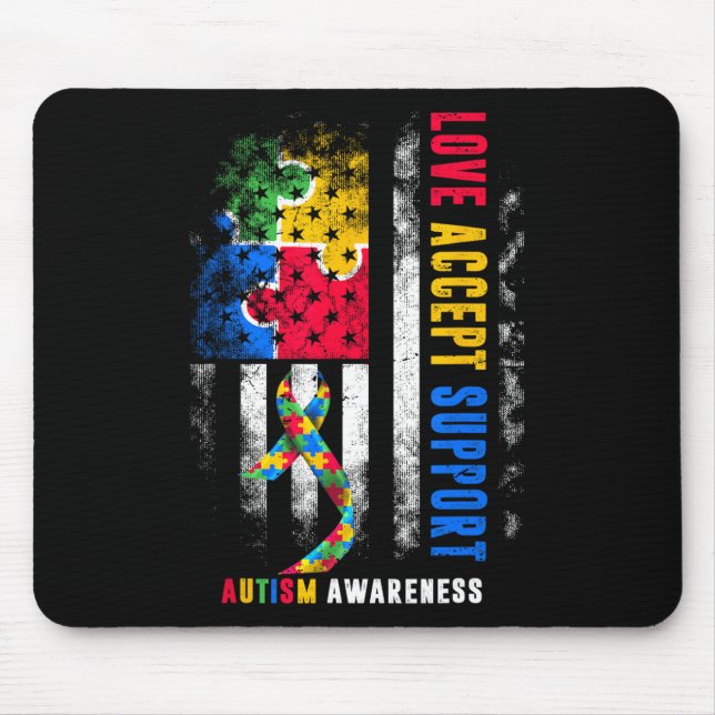 Mousepad Love Accept Support Autism Awarness Mês Fita (Frente)