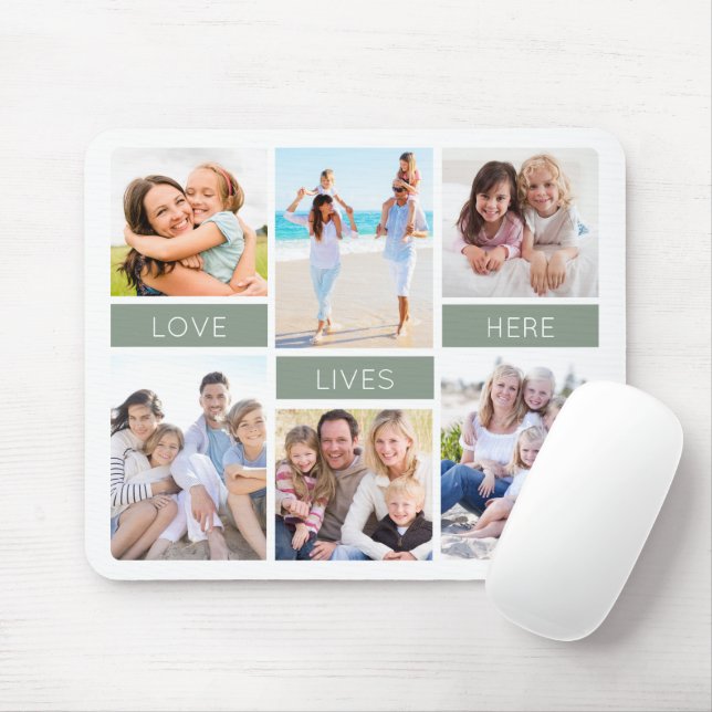Mousepad Love Lives Here Sage Green Photo Collage (Com mouse)