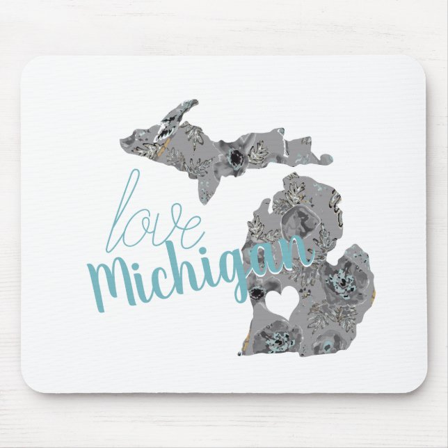 Mousepad Love Michigan Floral Cheia Silhouette (Frente)