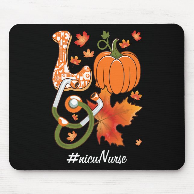Mousepad Love NICU Nurse Neonatal Fall Autumn Pumpkin Maple (Frente)