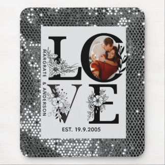 Mousepad Love photo simple modern personalised gift silver