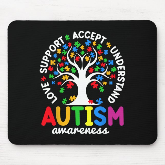 Mousepad Love Support Accept Compreender Autismo De Árvore  (Frente)
