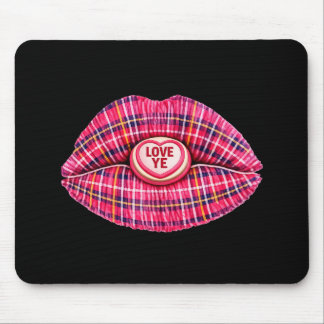 Mousepad Love Ye Scottish Tartan Kiss Lips Scotland pink