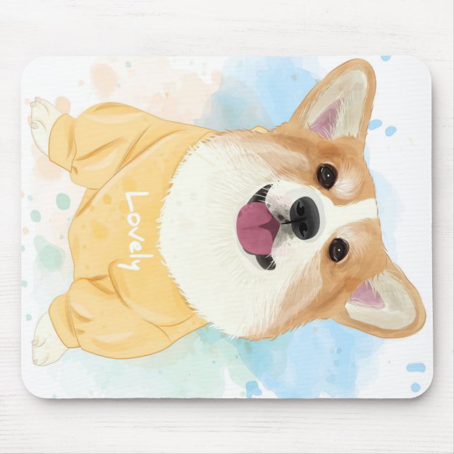 Mousepad Lovely Corgi Dog | Presentes Em Aberto Para Crianç (Frente)