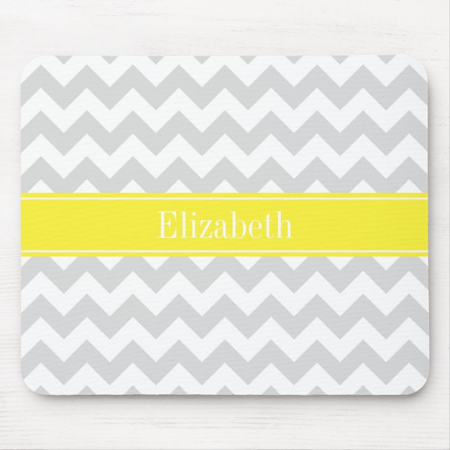 Mousepad Lt Cinza Chevron Branco Amarelo Nome Monograma (Frente)