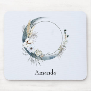 Mousepad Lua azul crescendo com flores brancas