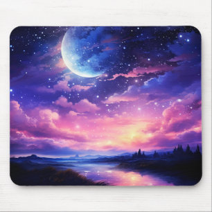 Mousepad Lua cheia celestial nuvens Roxo Místico
