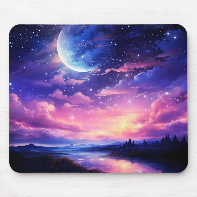 Mousepad Lua cheia celestial nuvens Roxo Místico (Frente)