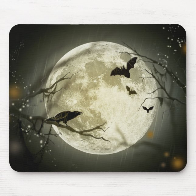 Mousepad Lua cheia com morcegos e Raven (Frente)