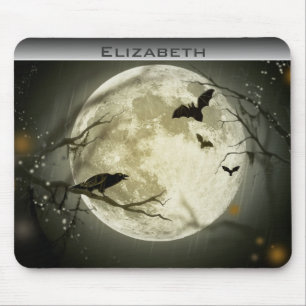 Mousepad Lua cheia personalizada com morcegos e Raven