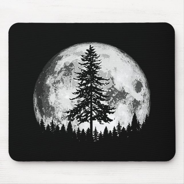 Mousepad Lua cheia retrorada e árvore de pinheiro minimalis (Frente)