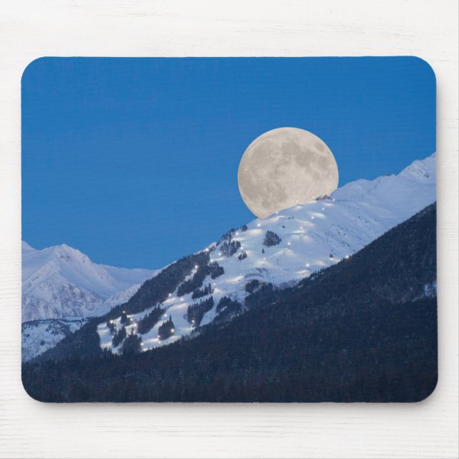 Mousepad Lua Cheia Sobre o Alyeska Ski Resort, Alasca (Frente)