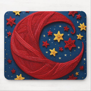 Mousepad Lua Crescente De Fios E Estrelas Num Fundo Azul