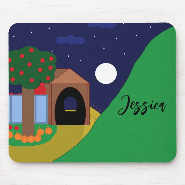 Mousepad Lua de ascensão com Árvore de Maçã e Montanha: (Frente)