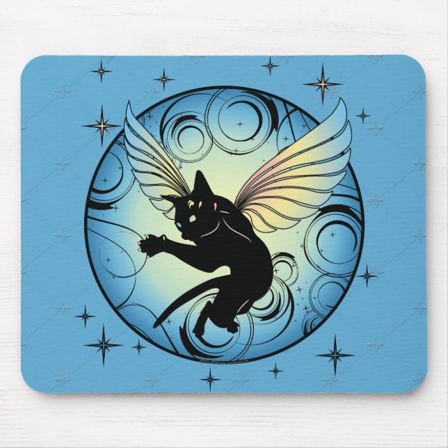 Mousepad Lua de Gato Cósmico e estrelas (Frente)