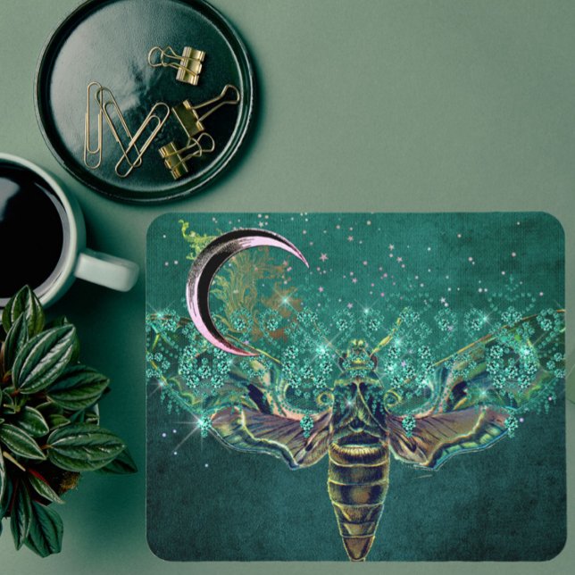 Mousepad Lua de mariposa esmeralda noite espargueira verde (Criador carregado)