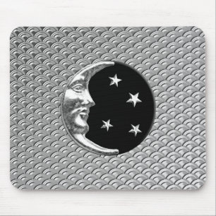 Mousepad Lua e estrelas do art deco - preto e prata