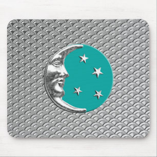 Mousepad Lua e estrelas do art deco - turquesa & prata