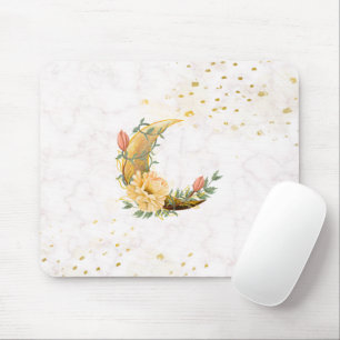 Mousepad Lua Floral, bege e gráfico amarelo