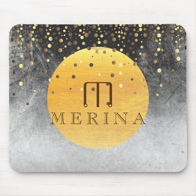 Mousepad Lua Glitter de Foil Dourada Negra Confetti (Frente)