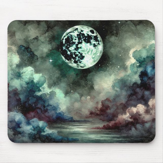 Mousepad Lua Mística Nuvens Cósmicas em Céu Noturno Sonhado (Frente)