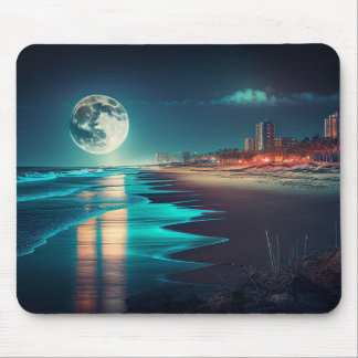 Mousepad Lua olhando para o oceano e a cidade