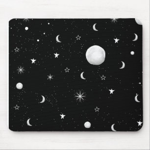 Mousepad Luas e Estrelas Negras e Brancas