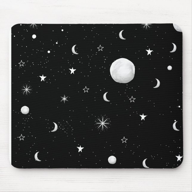 Mousepad Luas e Estrelas Negras e Brancas (Frente)