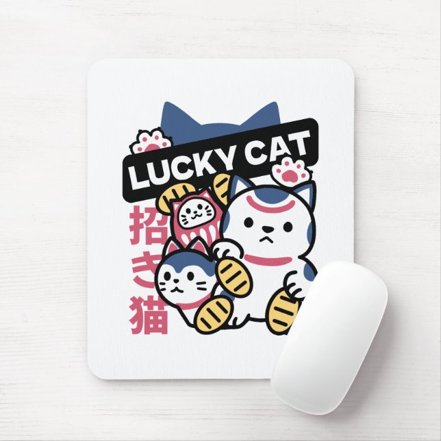 Mousepad Lucky Cat Maneki Neko – Japanese Fortune Cat  (Com mouse)