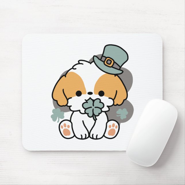 Mousepad Lucky Pup com Clover - Rua. Presente no Dia de Pat (Com mouse)