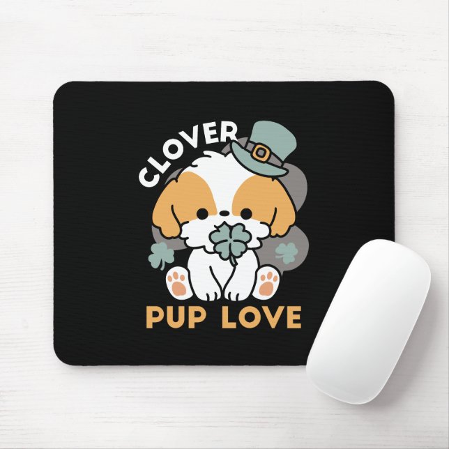 Mousepad Lucky Pup com Clover - Rua. Presente no Dia de Pat (Com mouse)