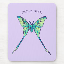 Mousepad Luna moth Butterfly insetos verde roxo name