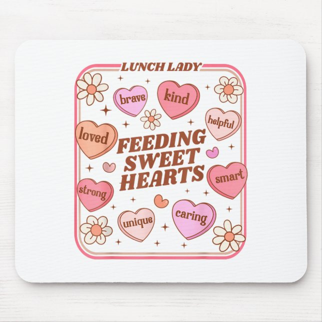 Mousepad Lunch Lady Valentines Day Retro Cute Cafeteria Swe (Frente)