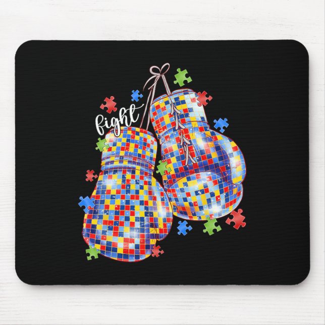 Mousepad Luvas de Boxe Autismo Conscientização Peça de Queb (Frente)
