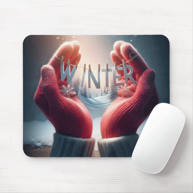 Mousepad Luvas Vermelhas Invernas Com Flocos De Neve (Com mouse)