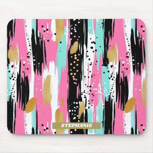 Mousepad Luxo Abstrato Rosa Dourado Menta (Frente)