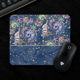 Mousepad Luxo azul subaquático   Pás Douradas
