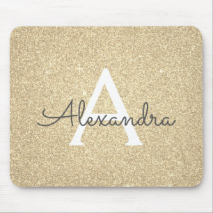 Mousepad Luxo Dourado Sparkle Glitter Monogramas Nome Mouse