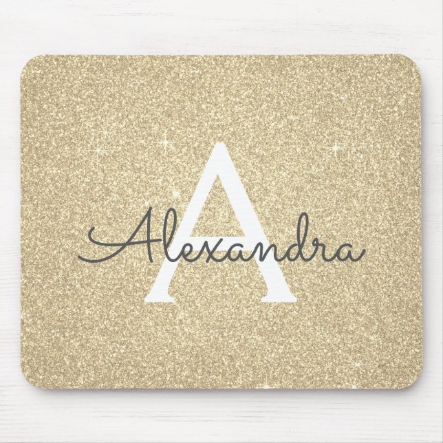 Mousepad Luxo Dourado Sparkle Glitter Monogramas Nome Mouse (Frente)