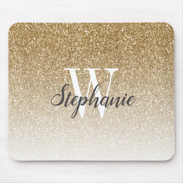 Mousepad Luxo Glitter Monograma com Efeito Ombre Dourado (Frente)