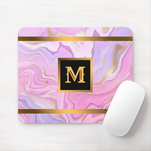 Mousepad Luxo Marble Glitter Rosa Púrpura Dourada (Com mouse)