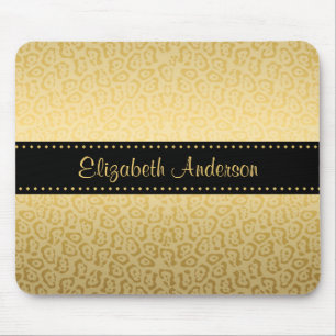 Mousepad Luxo Preto e Dourado Impressão Jaguar com Nome