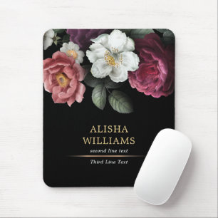Mousepad Luxo Preto Floral Personalizado