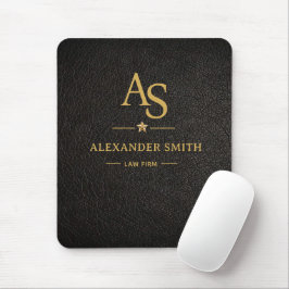 Mousepad Luxury Black Leather Gold Monogram Business Brand