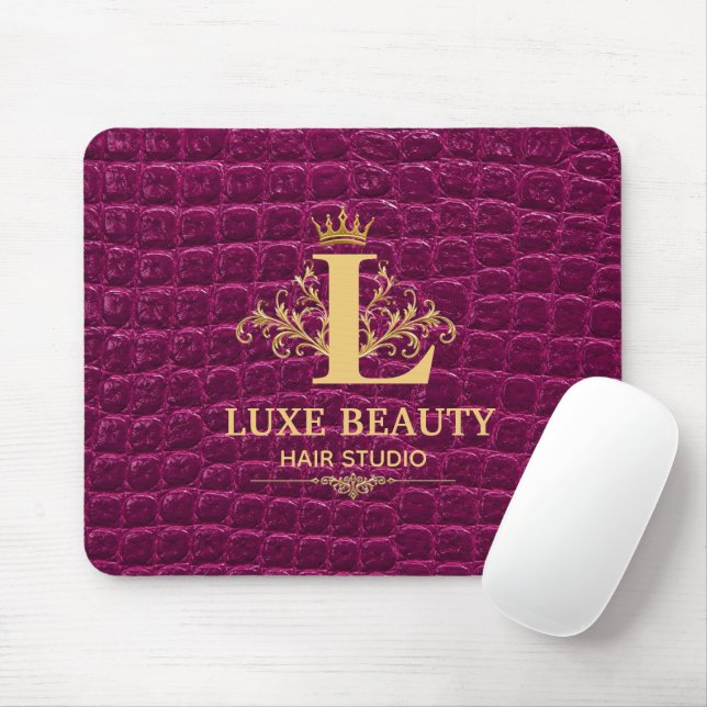 Mousepad Luxury Crocodile Leather Monogram Gold Initial  (Com mouse)