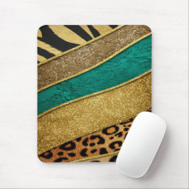 Mousepad Luxury Emerald & Gold Safari Leopard Zebra Glitter